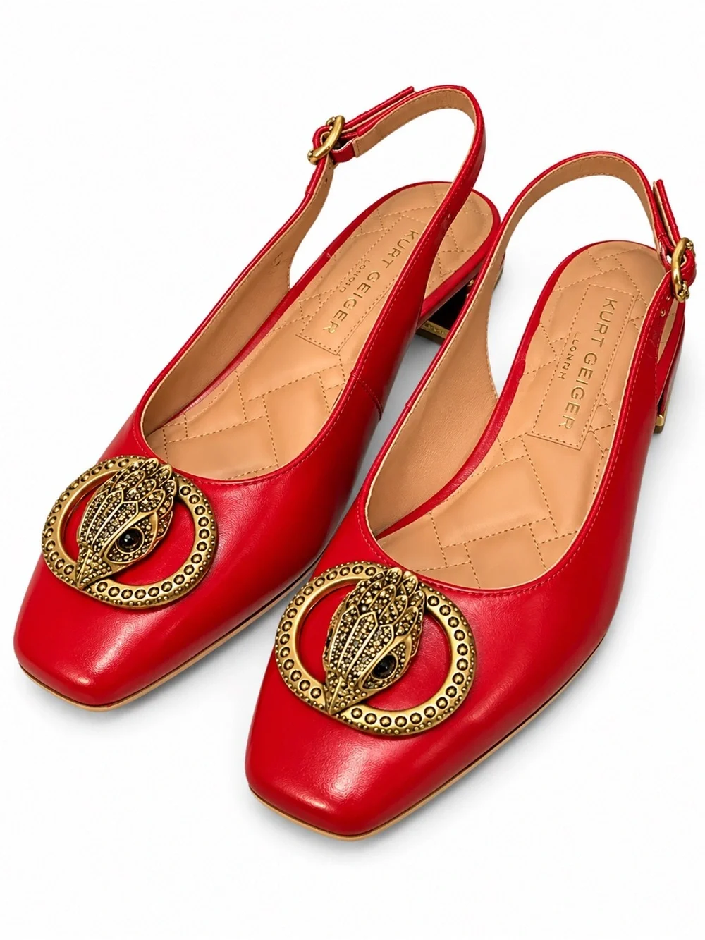 NWOT Kurt Geiger London Chelsea Block Slingback Heels Red Leather Eagle Size 8.5